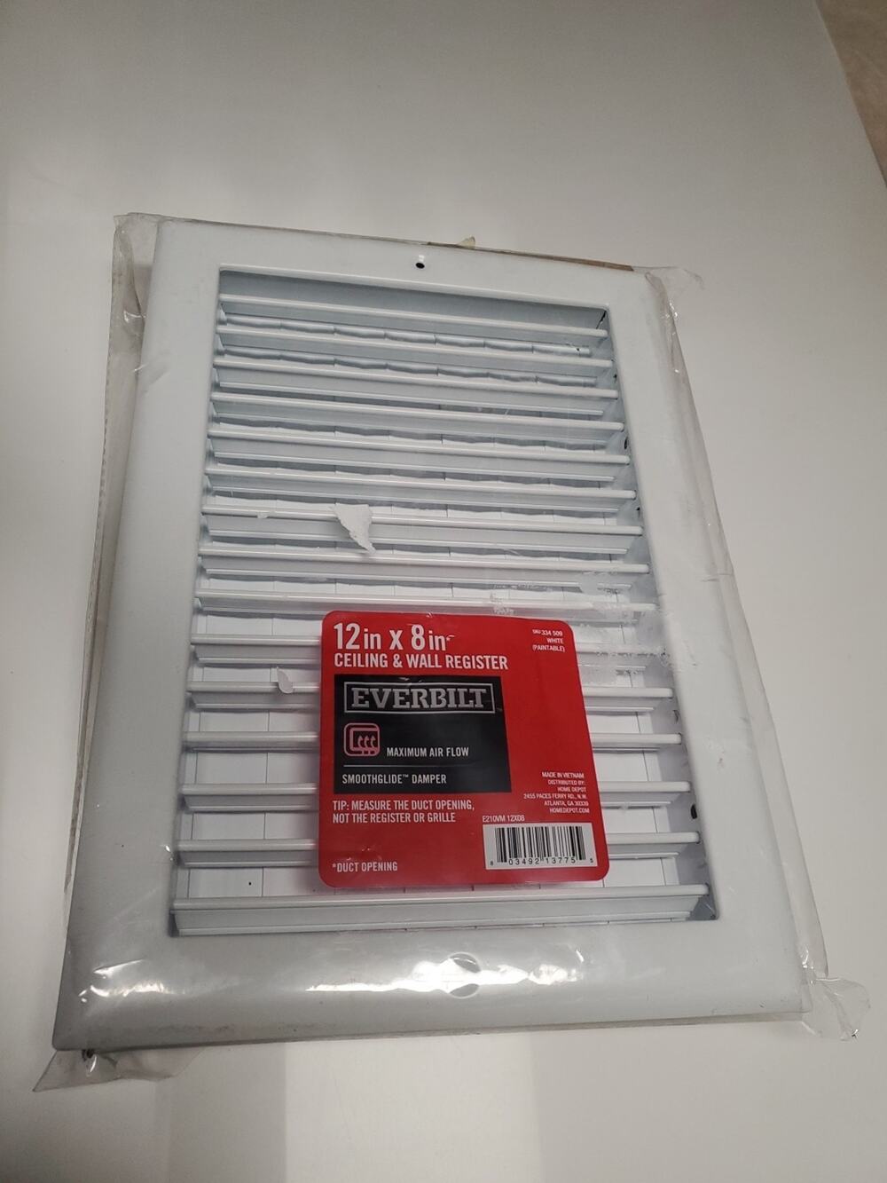 Everbilt 12x8 1‑Way Steel Wall Ceiling Register White Vent Cover HVAC NEW